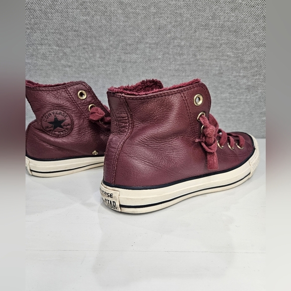 Converse Chuck Taylor All Star Maroon High Top Leather. Faux Fur Lined Sz 6 EUC - Picture 4 of 6